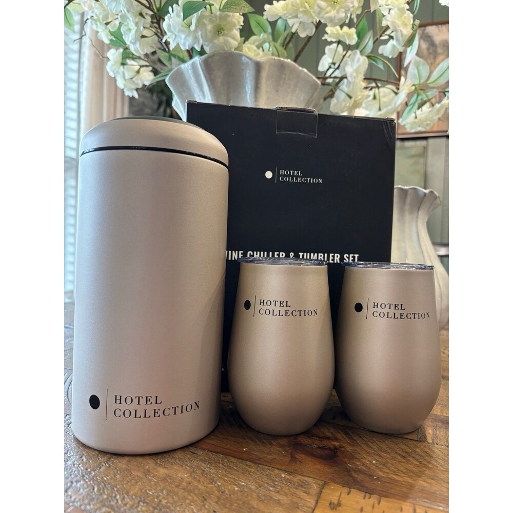 Hotel Collection Wine Chiller & 2 Tumbler Set Champagne NEW Gift Set $95.95 MSRP
